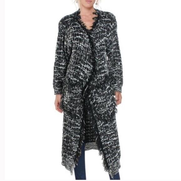 FOXIEDOX Black and White Knit Fringe Cardigan Size Large NWT - Picture 1 of 7